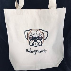 New! Canvas tote bag with Embroidered Pug Design